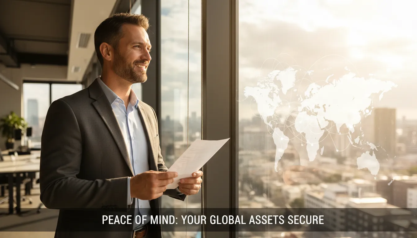 Entrepreneur looking confident after successfully navigating offshore declarar receita federal brasil compliance.