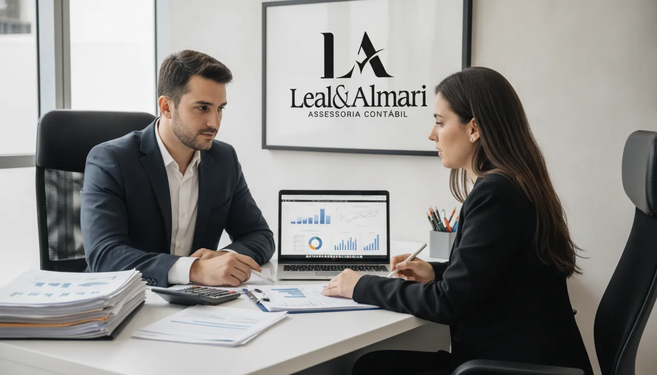 Contador explicando FGTS o que é e como funciona para cliente. Assessoria Leal Almari.