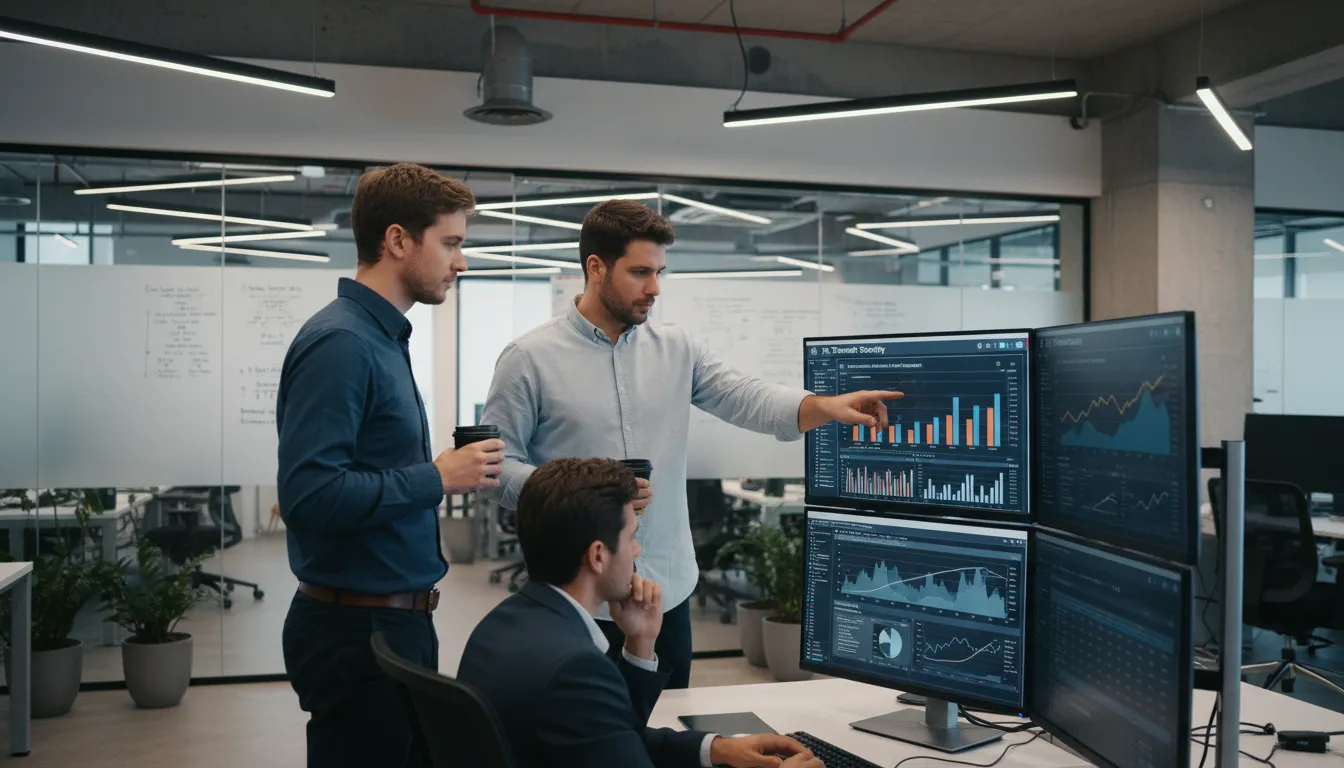 Equipe analisa segurança de transferências PIX em um ambiente corporativo, buscando inovações contra fraudes.