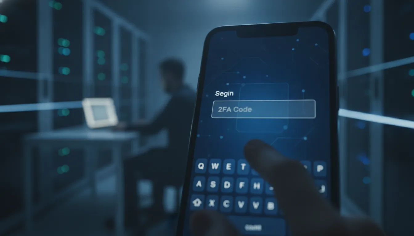 Tela de smartphone exibindo código para autenticação de dois fatores, garantindo acesso seguro a sistemas corporativos.