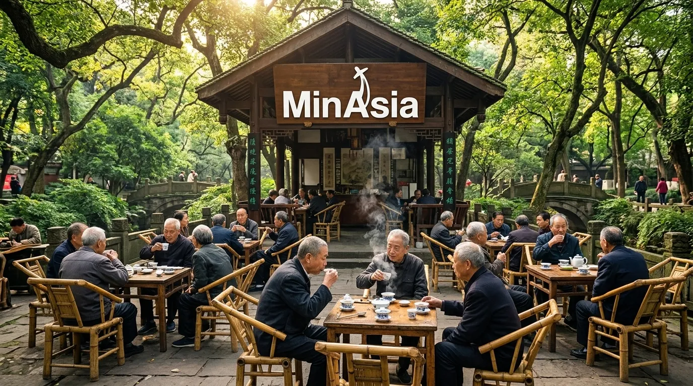 Casa de cha tradicional em parque de chengdu na china
