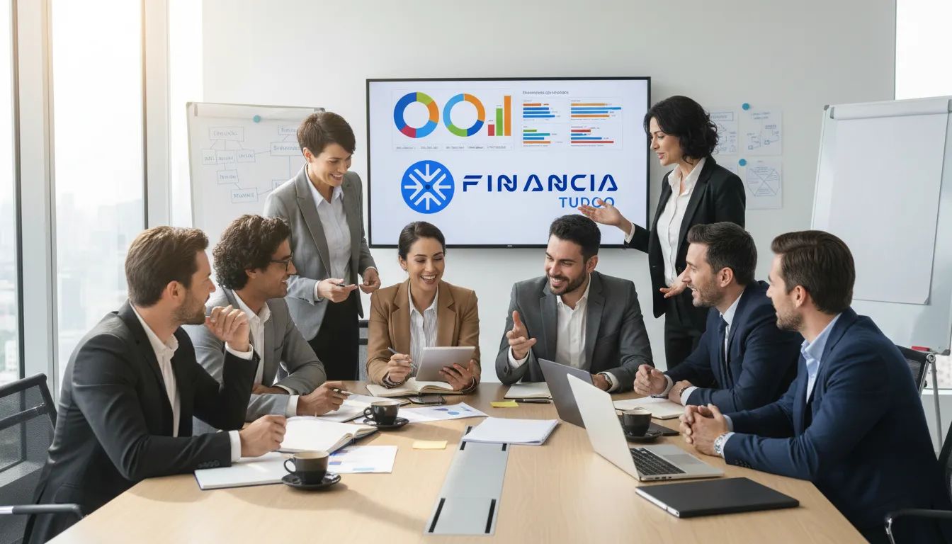 Parceria de sucesso: ganhando dinheiro indicando crédito com a Financia Tudo. Aperto de mãos em escritório moderno.