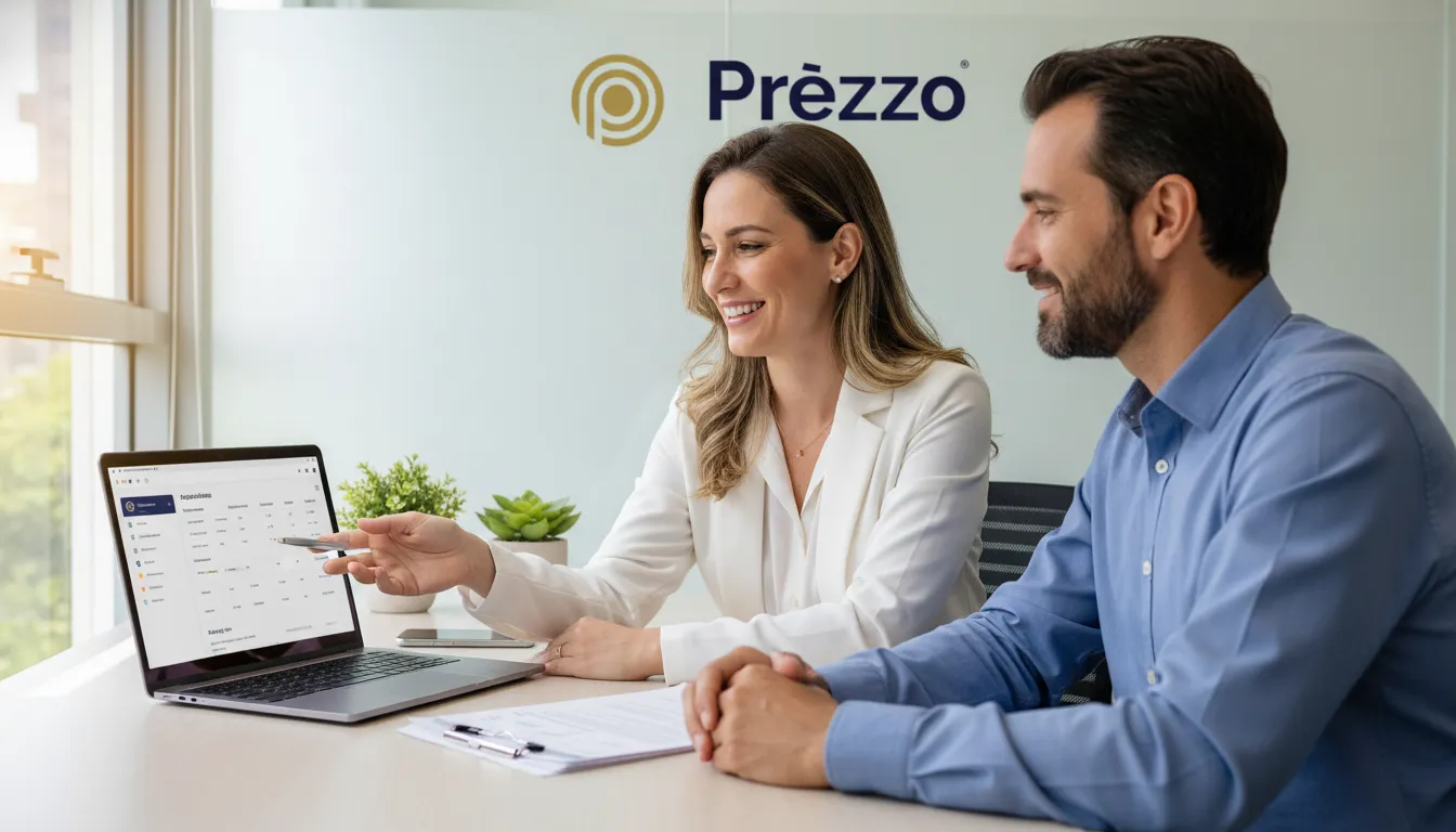 Consultora da Prezzo Contabilidade explicando soluções digitais para a gestora, garantindo uma Contabilidade Especializada para Escolas.