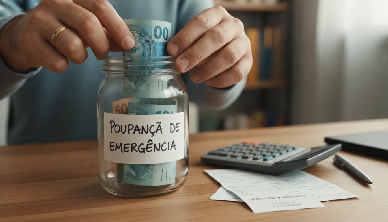 Pessoa reforçando reserva de emergência com parte do 13º salário.