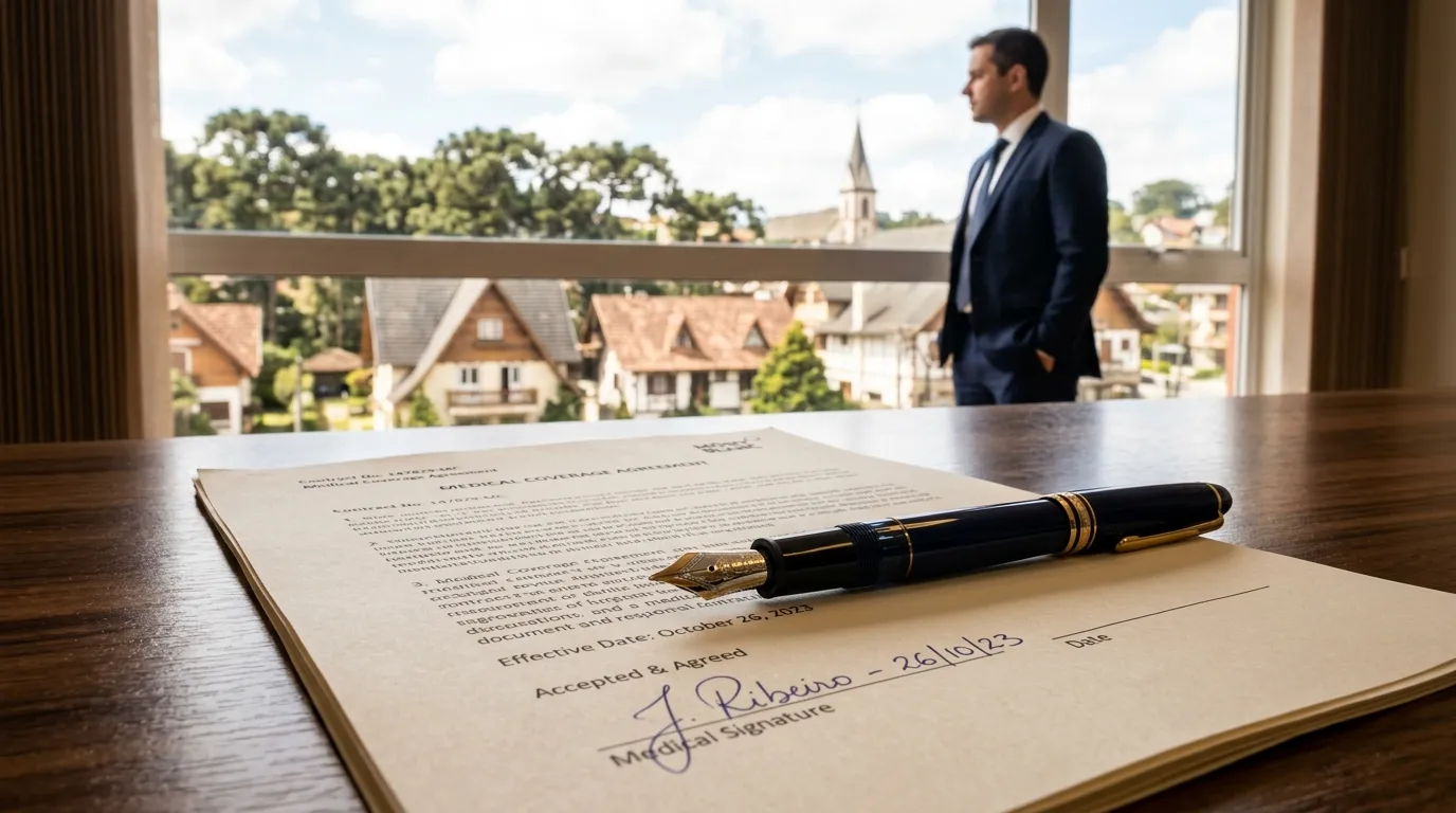 Contrato assinado em reunião com advogado em Campos do Jordão: ação contra plano de saúde garantida.
