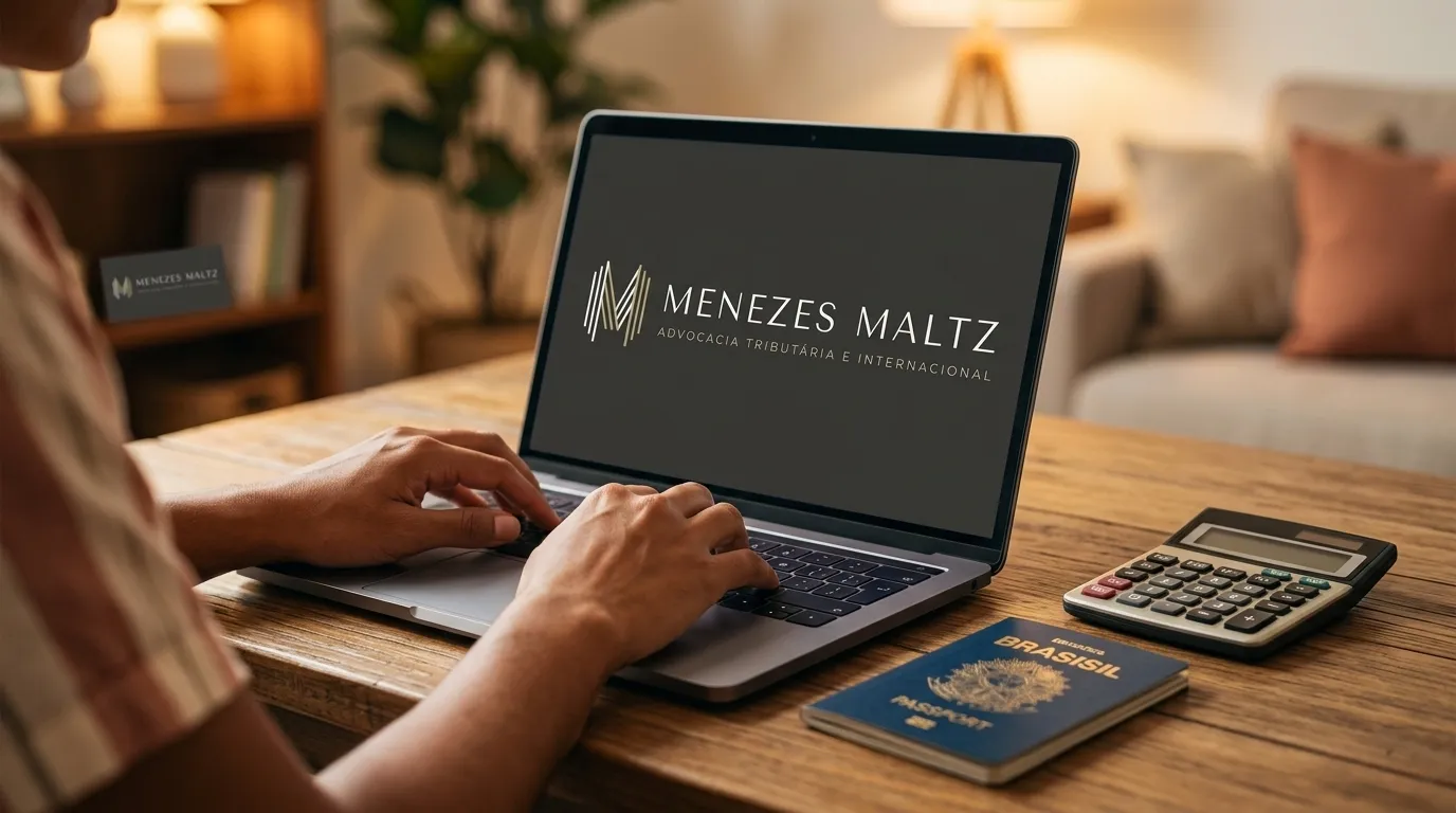 Passaporte e notebook para planejar imposto de renda brasileiros exterior com seguranca.