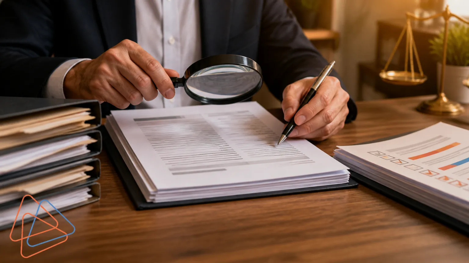 Auditoria minuciosa de contrato em due diligence jurídica para avaliar riscos de investimento.