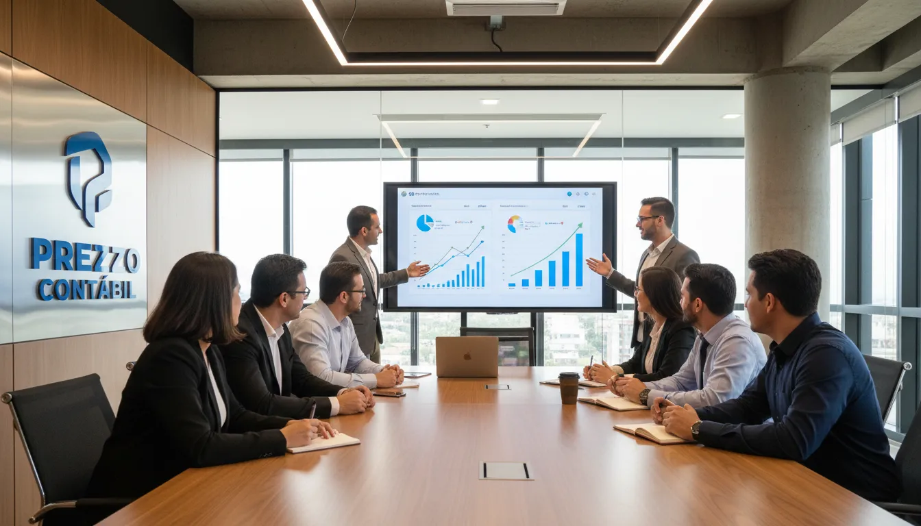 Modern office scene with professionals collaborating, symbolising financial guidance. Starting a business in brazil as a foreigner gets easier with great financial advice.