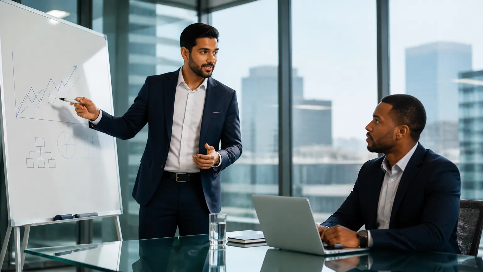 Empresários discutindo alternativas estratégicas ao visto e2 para negócios.