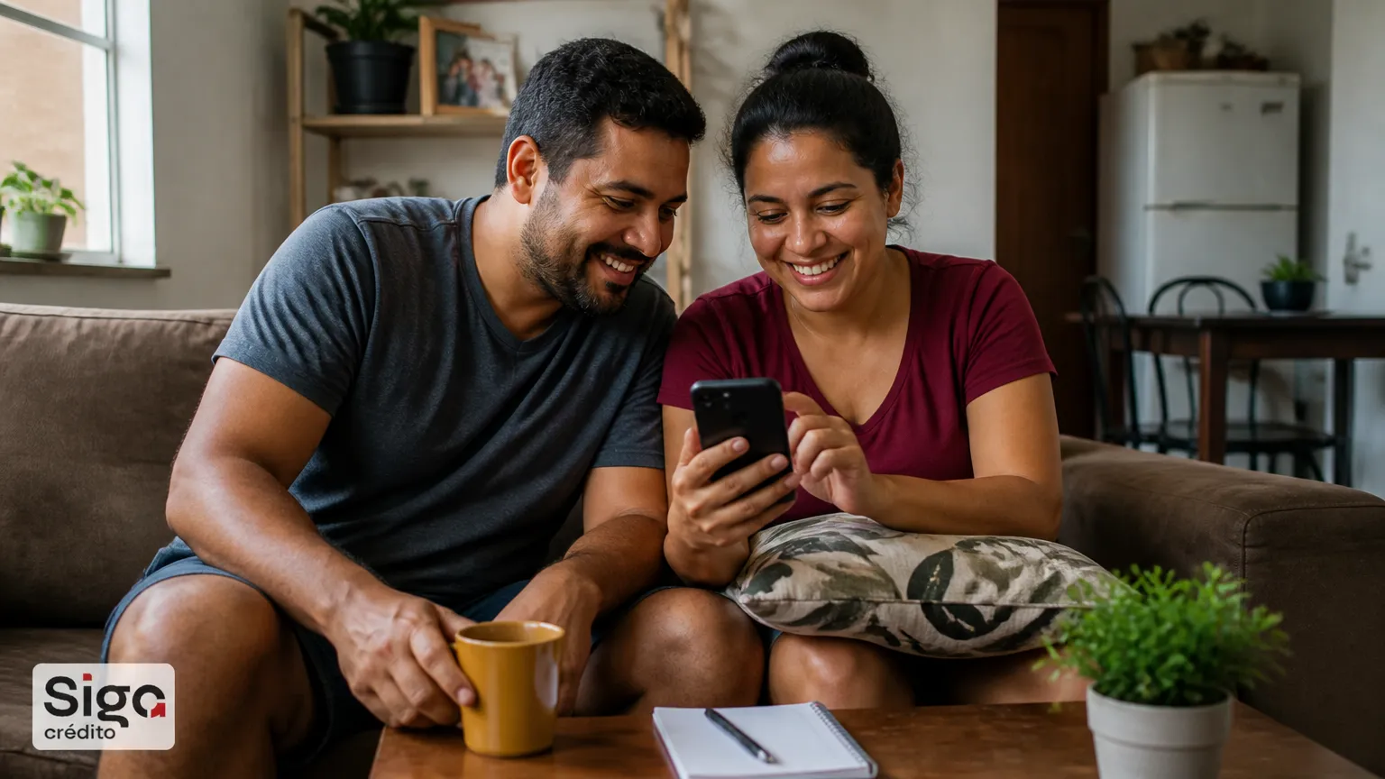 Casal planejando as contas da casa com tranquilidade usando a regra 50 30 20