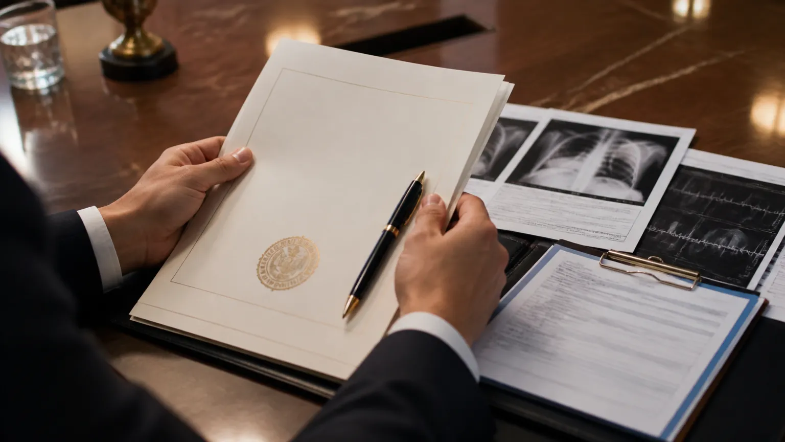 Documentos para processo de liminar contra plano de saúde em Diadema sobre mesa jurídica.