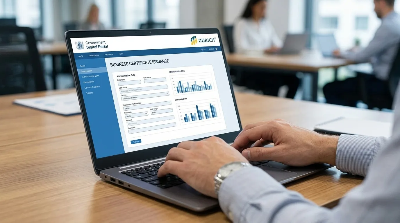 Pessoa emitindo cartão CNPJ digital através do computador em ambiente profissional.
