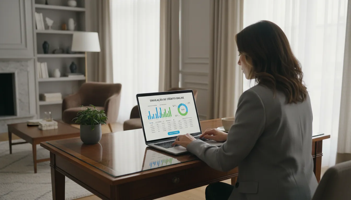 Simulação digital de empréstimo com garantia de imóvel quitado em ambiente doméstico