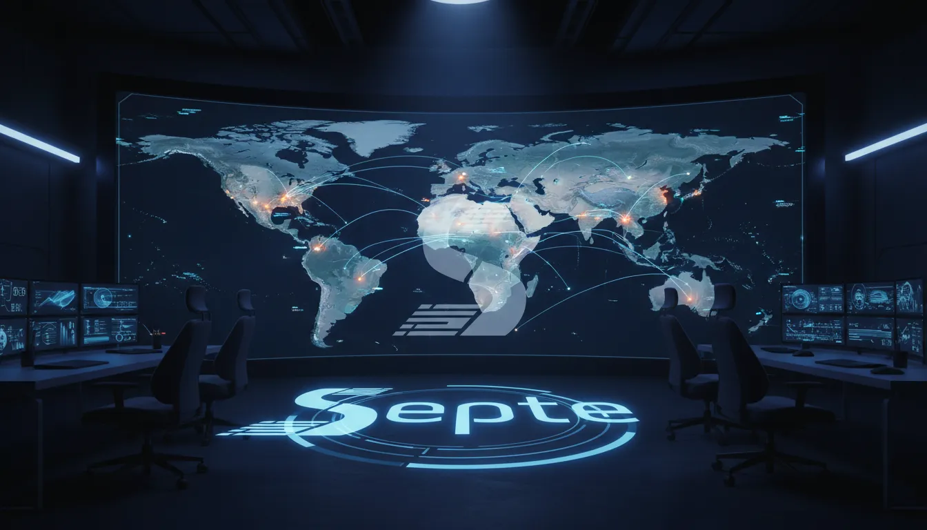 Representação de conexões globais de dados, ilustrando a abrangência da computação em nuvem para empresas.