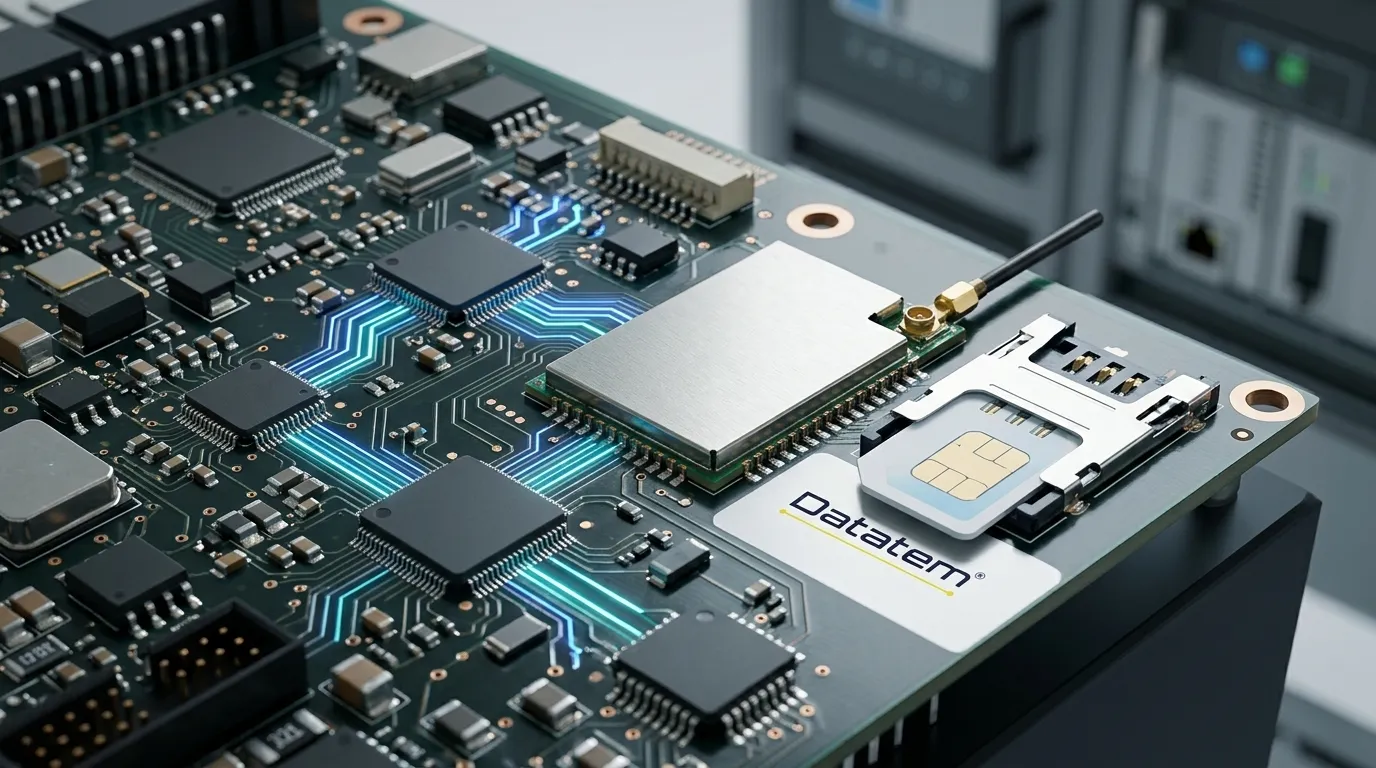 Módulo de circuito explicando o que é GSM na transmissão de dados M2M.