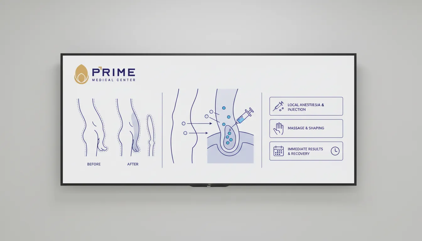 Infográfico detalha o processo de aumento peniano sem cirurgia com ácido hialurônico e seus resultados.