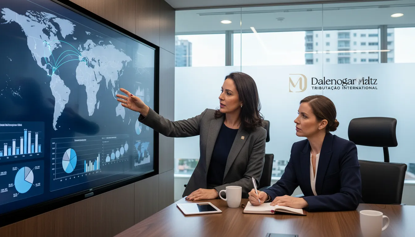Advogadas brasileiras em reunião virtual sobre planejamento tributário da dcbe declaração de bens no exterior.