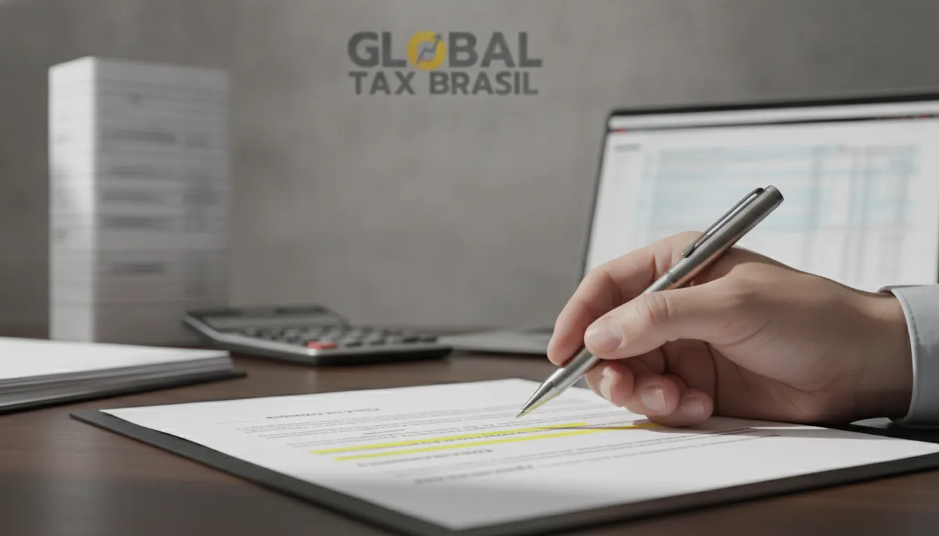 Mão sobre documento legal destaca mandado de segurança tributário contra cobrança indevida, com foco e precisão.