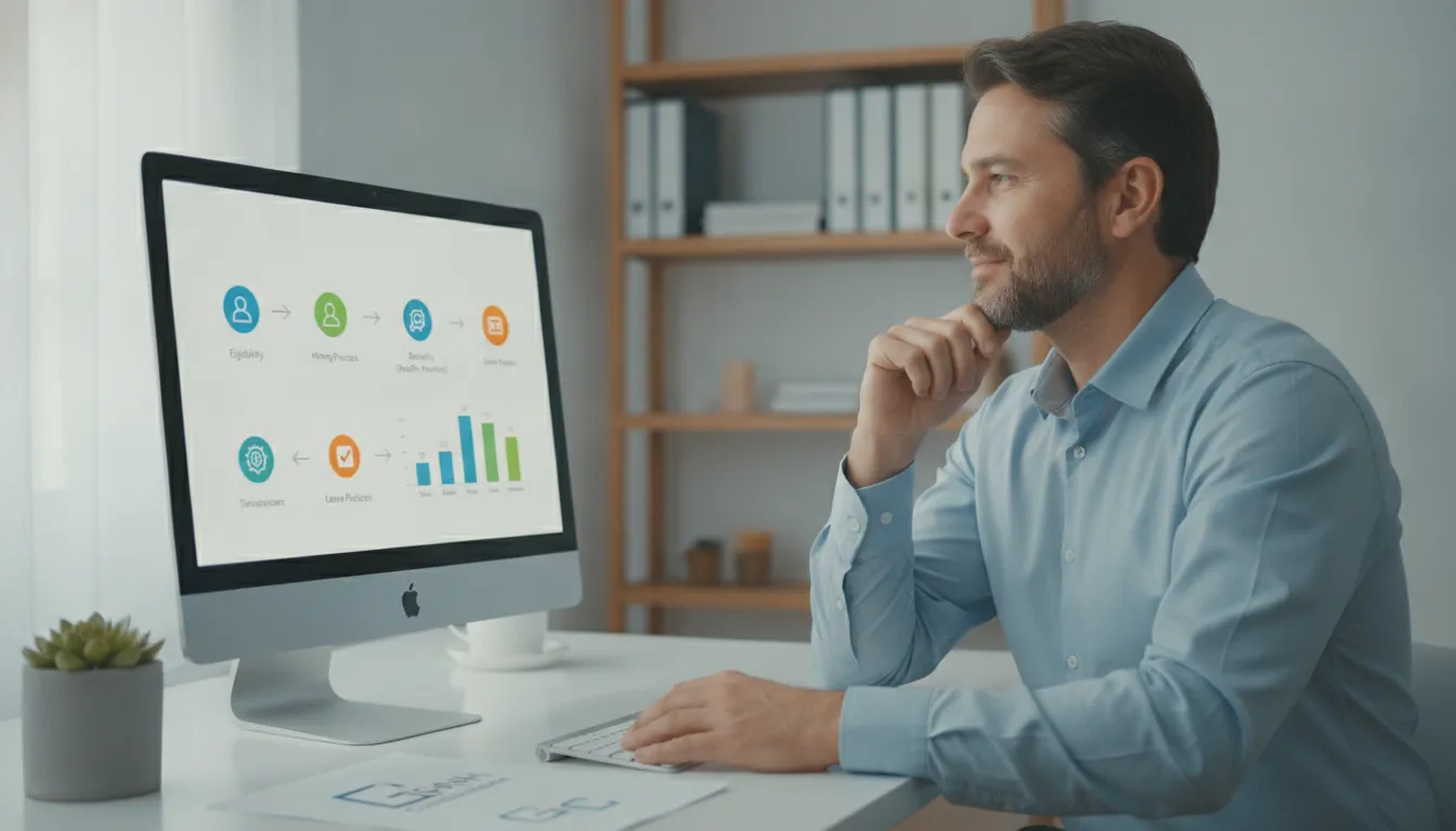 MEI pode ter funcionário: Empreendedor analisa regras e benefícios trabalhistas em dashboard no computador.