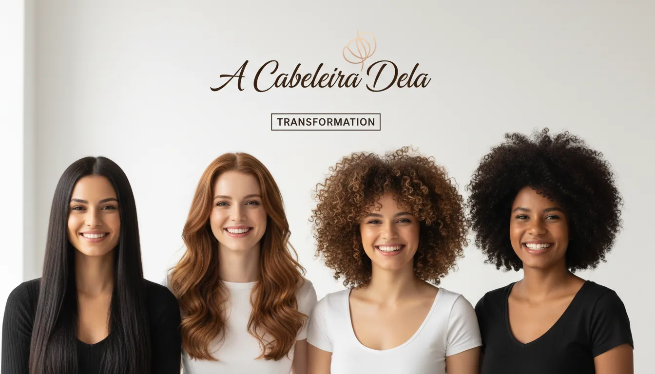 Grupo diverso de mulheres exibindo com confiança seus cabelos com química saudáveis e vibrantes em um estúdio iluminado.