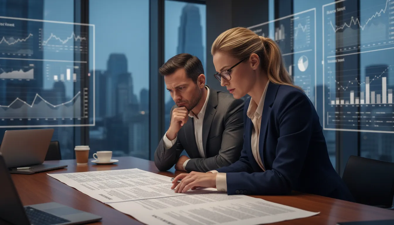 Empresários revisam cláusulas contratuais, discutindo possibilidades legais para dívidas bancárias.