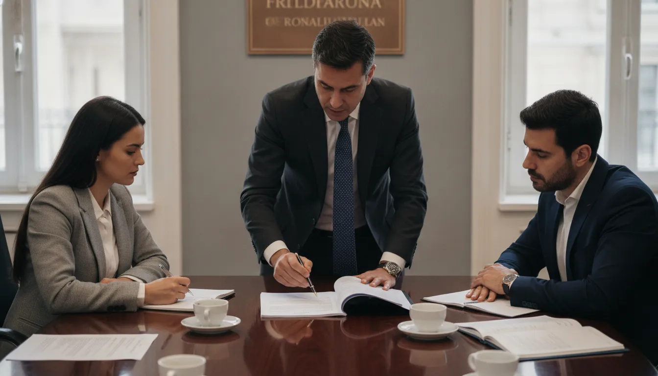 Advogado em Salto revisa documentos com clientes, detalhando pontos cruciais da ação contra plano de saúde.