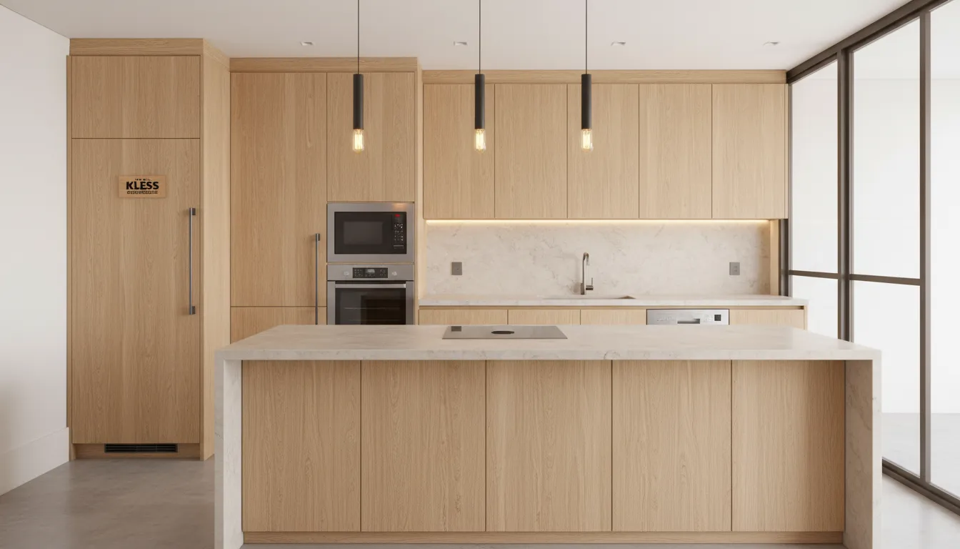 Cozinha contemporânea com armários e bancadas planejados da Kless Sertãozinho, oferecendo um design minimalista e eficiente.