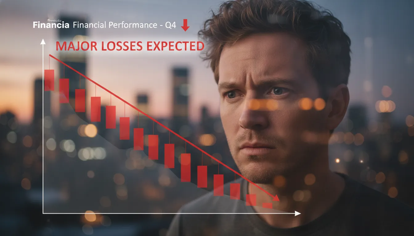 Pessoa preocupada com gráfico mostrando queda acentuada, refletindo erros financeiros. Conte com a Financia Tudo para reverter essa situação.