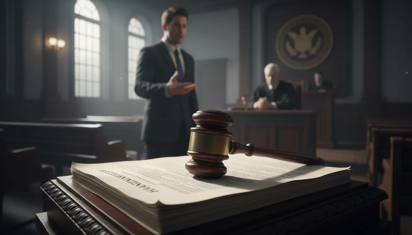 Martelo de juiz sobre apólice de saúde simboliza a luta judicial com advogado contra planos de saúde.