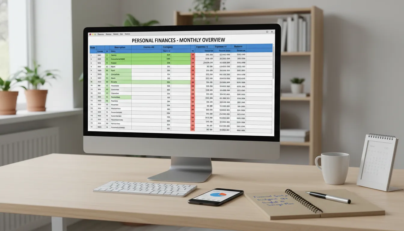 Planilha financeira digital sendo utilizada para planejamento de renda extra no computador doméstico.