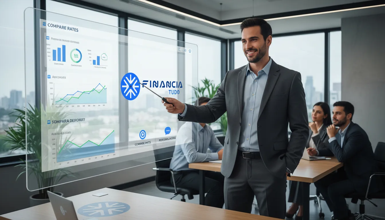 Consultor financeiro apresenta opções de financiamento de caminhão usado da Financia Tudo. Conte com especialistas!