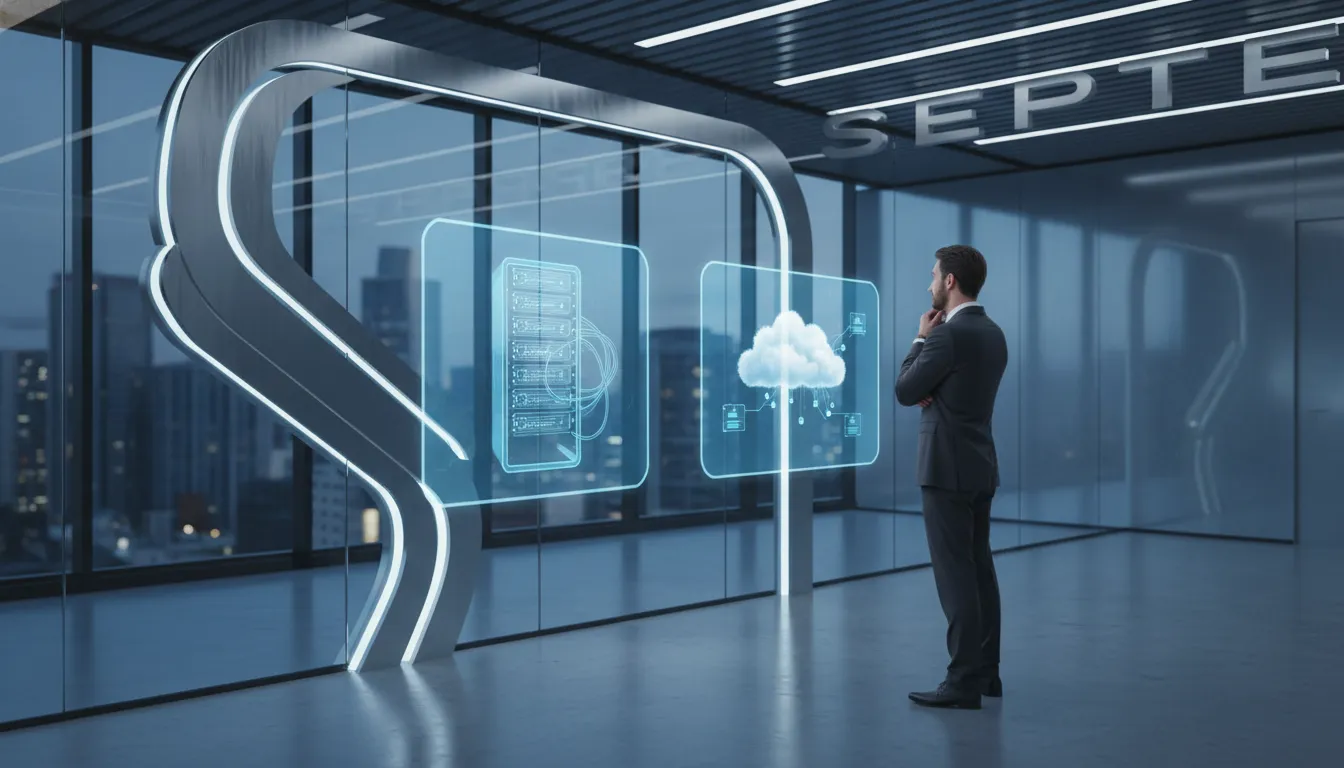 Gestor avaliando comparativo entre infraestrutura on premises e nuvem para sua empresa.