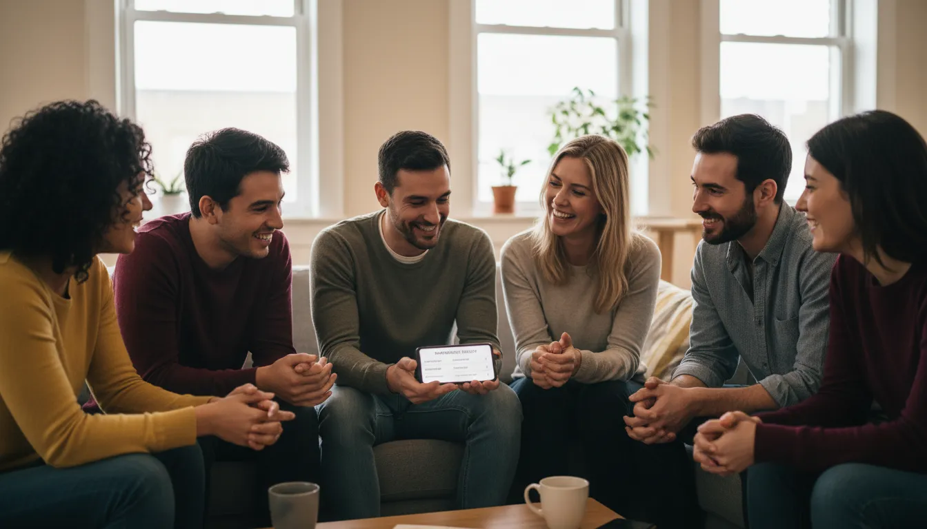 Grupo em harmonia compartilhando descobertas sobre numerologia online