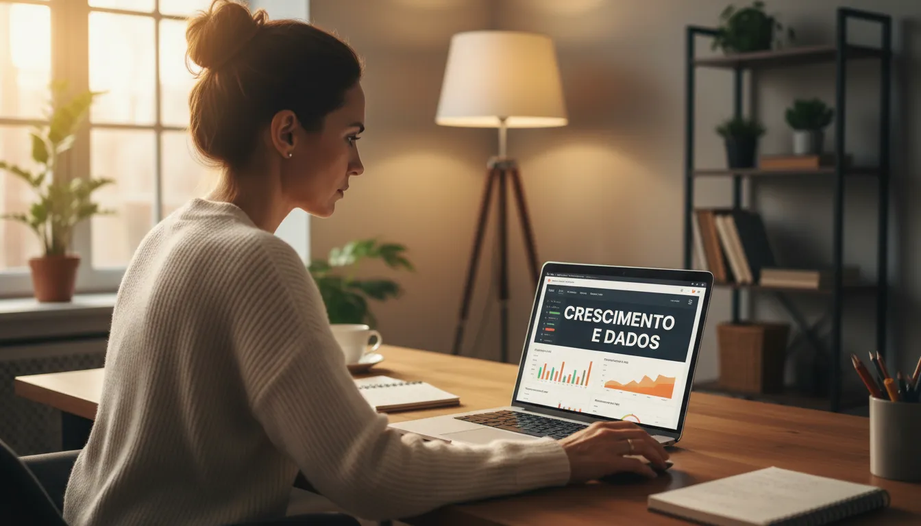 Empresário analisando métricas de marketing por e-mail para crescimento.