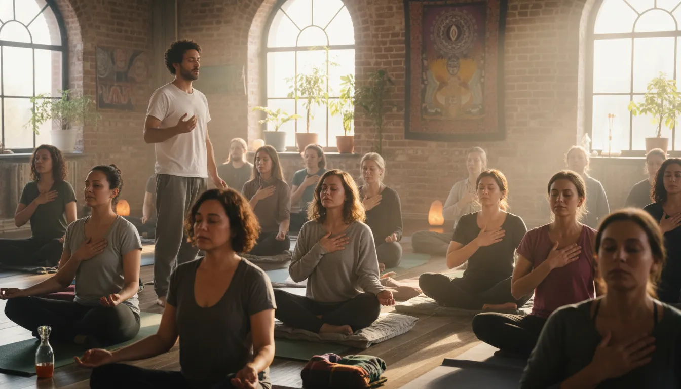 Grupo em workshop do Instituto Ivan Martins, buscando autoconhecimento através de meditação e crescimento espiritual.