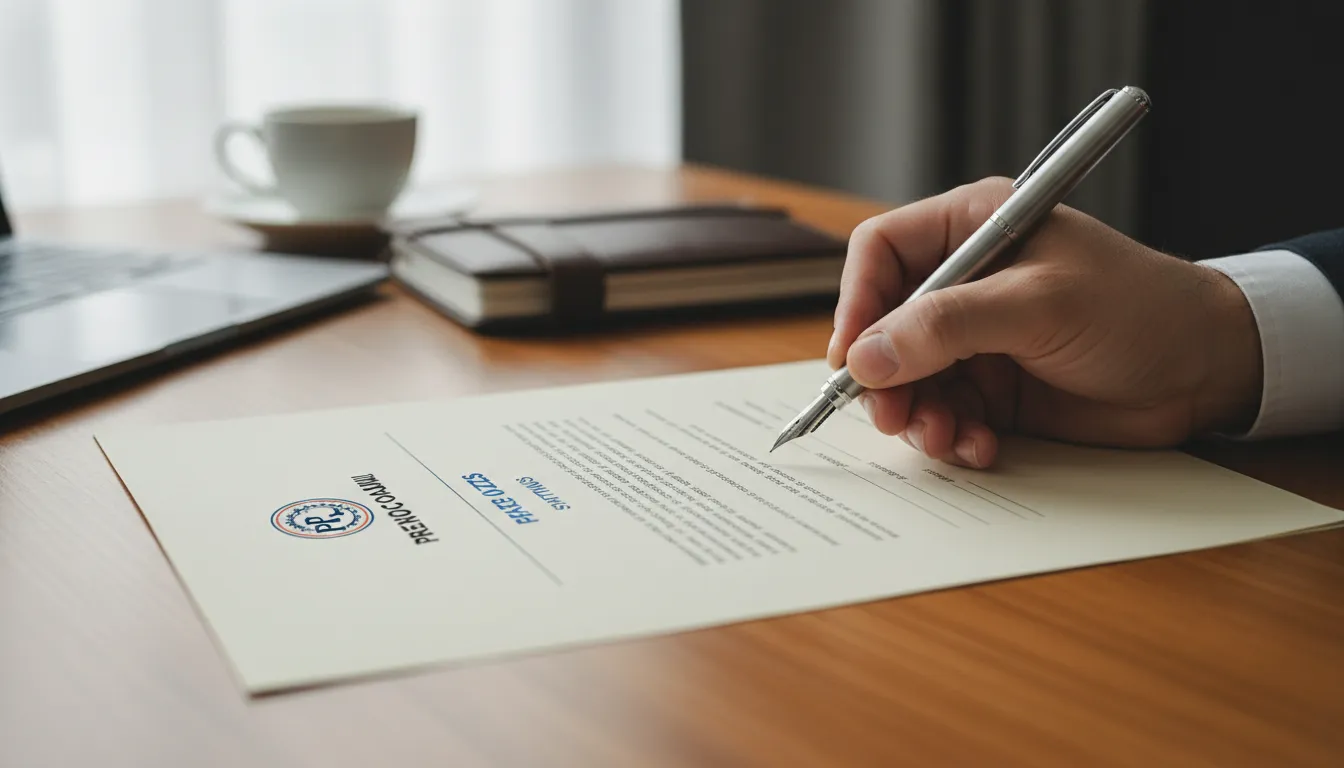 Um close-up de uma assinatura simboliza o início do processo de Abertura de Empresa na Cidade de São Paulo, com a confiança nos serviços da Prezzo Contábil.