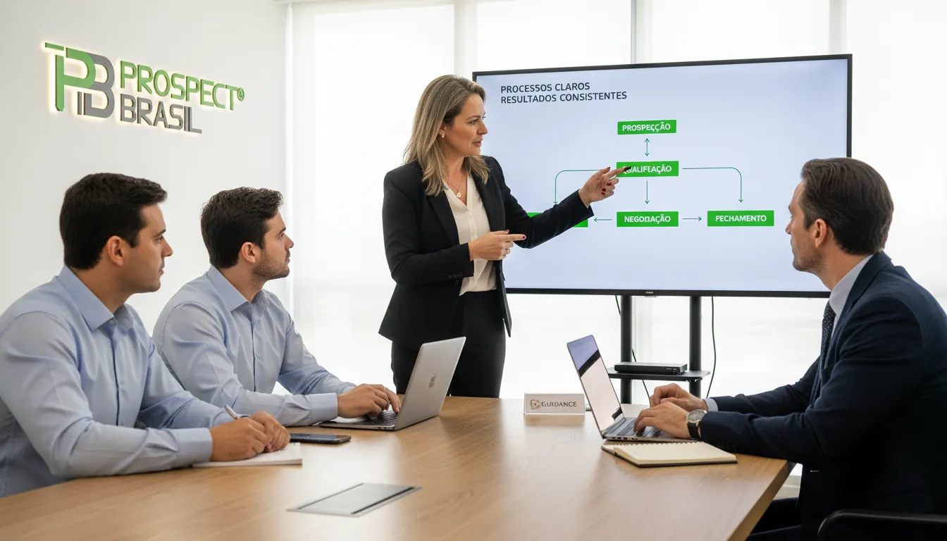 Consultoria estratégica de prospecção B2B, mostrando roadmap de processos claros e resultados.