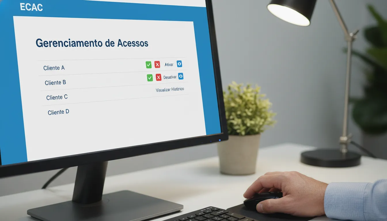 Tela do ECAC exibindo gerenciamento de acessos de clientes, com foco na segurança do certificado digital.
