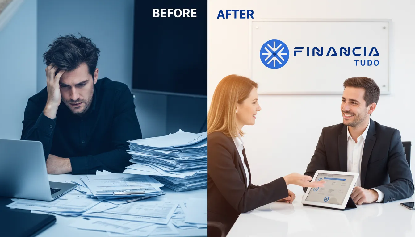 Antes e depois: consultoria Financia Tudo ajuda cliente a entender como aumentar score crédito e alcançar seus objetivos financeiros.