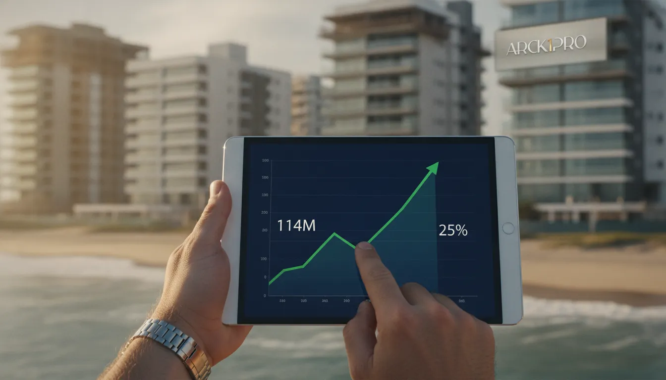 Gráfico financeiro com dados de VGV e ROI, representando o sucesso ao investir em incorporação imobiliária.