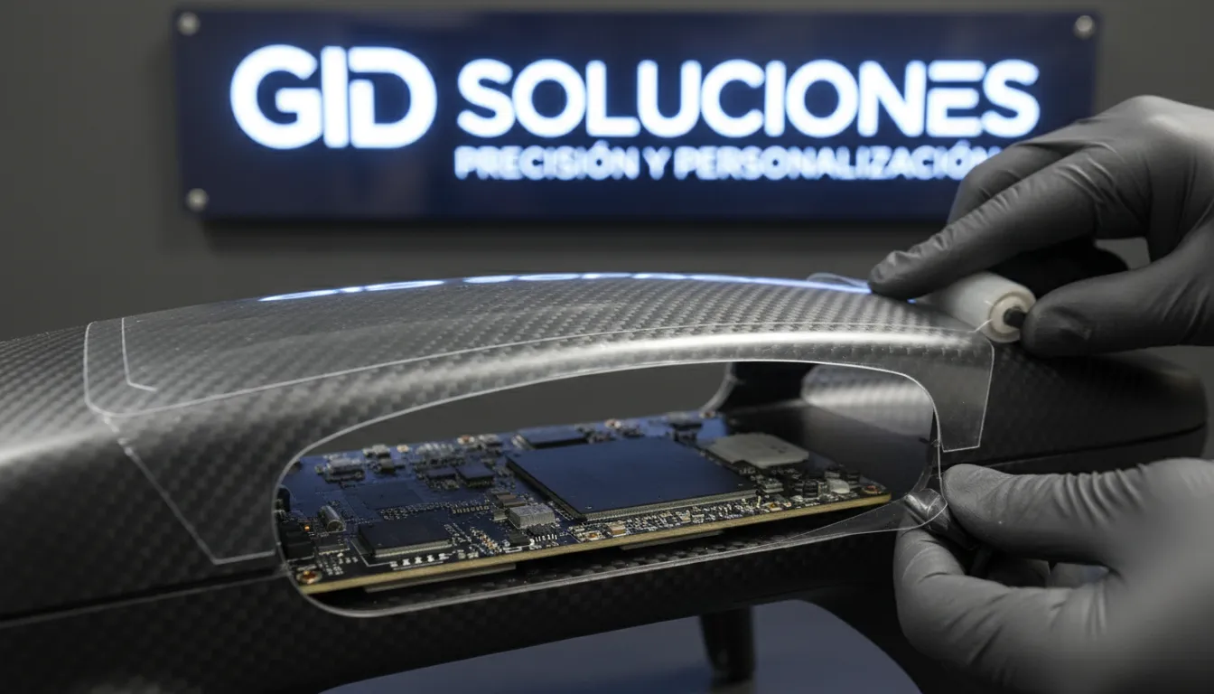 Adhesivo personalizado aplicado con precisión, un ejemplo de emprendedorismo sueño gente materializado con GID Soluciones.