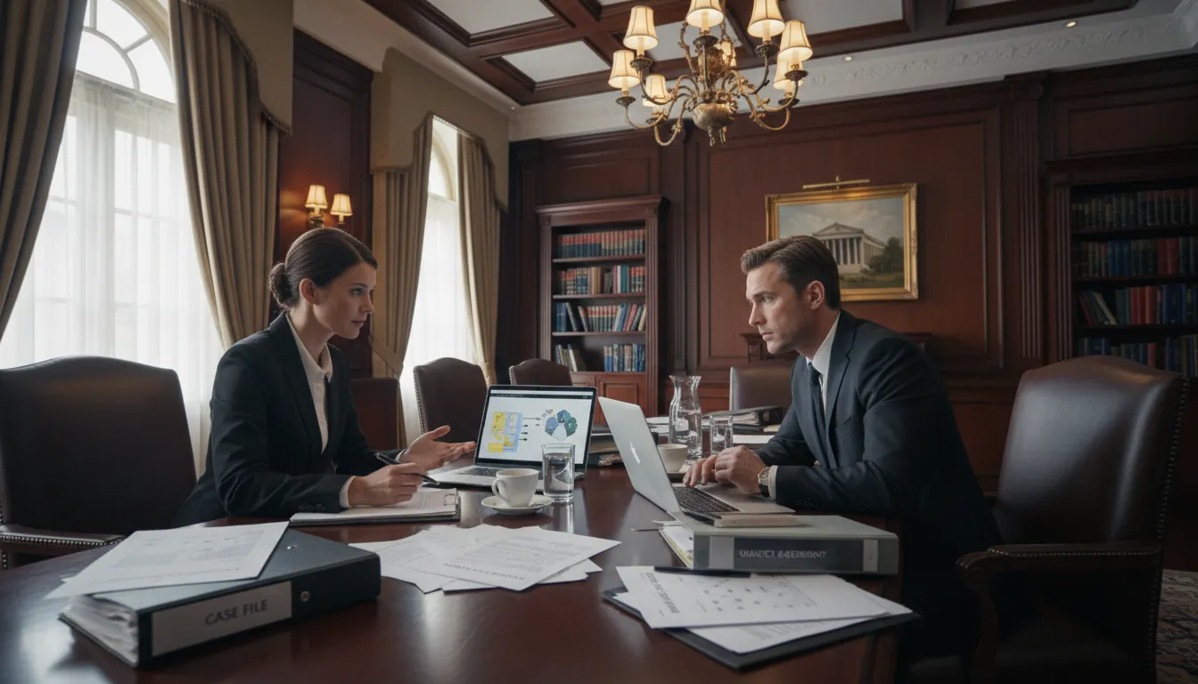 Advogados analisam documentos para proteger instituições financeiras contra crimes.