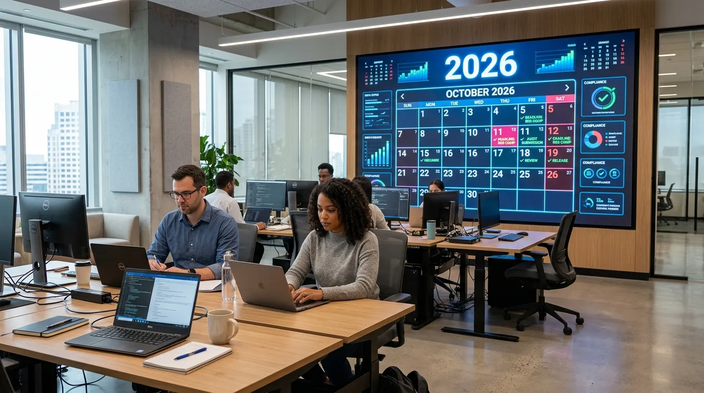 Calendario digital destacando prazo de adequacao a iso 27001 renave para empresas.