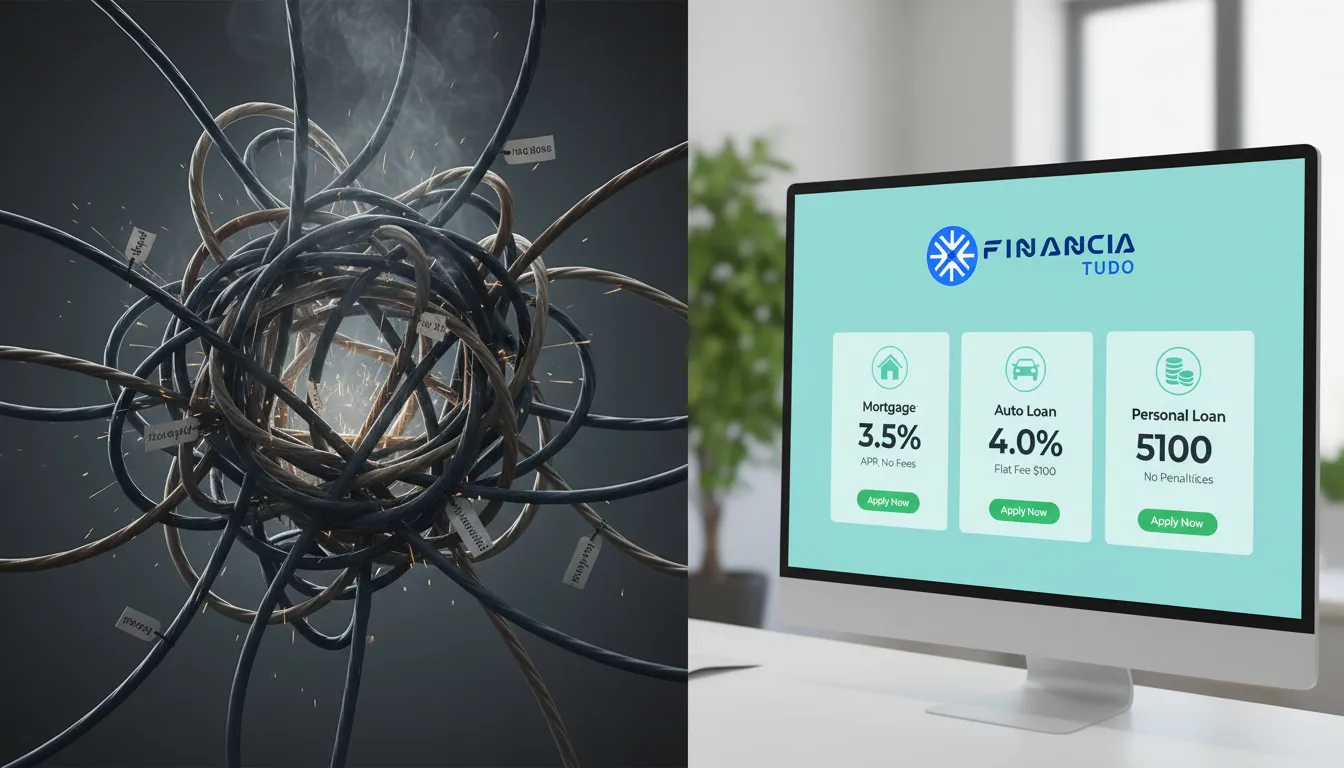 Comparativo visual do custo real de financiamento com CET transparente da Financia Tudo versus taxas ocultas.