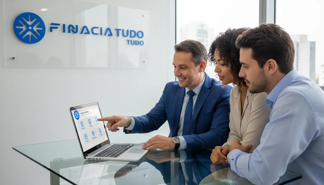 Especialista da Financia Tudo orienta casal sobre seu perfil financeiro, simplificando aprovação de crédito.