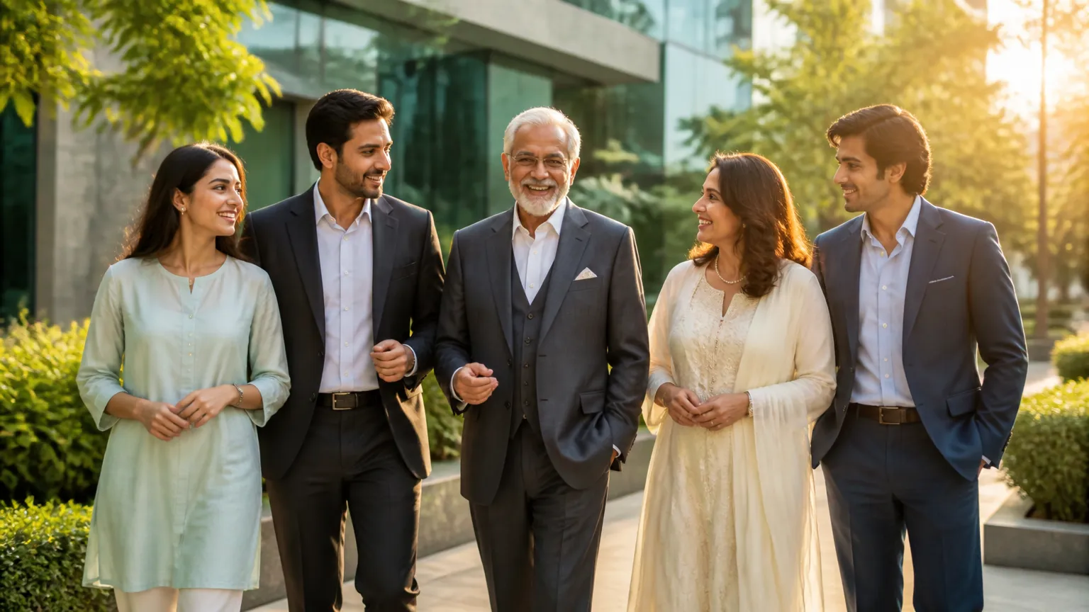 Membros de empresa familiar conversando sobre planejamento sucessório e harmonia relacional.