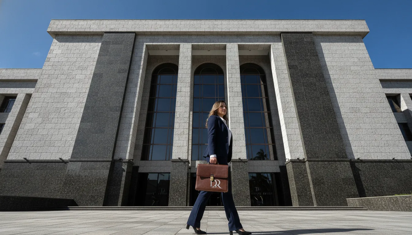 Advogado em Sertãozinho representa cliente em frente ao tribunal, buscando justiça contra plano.