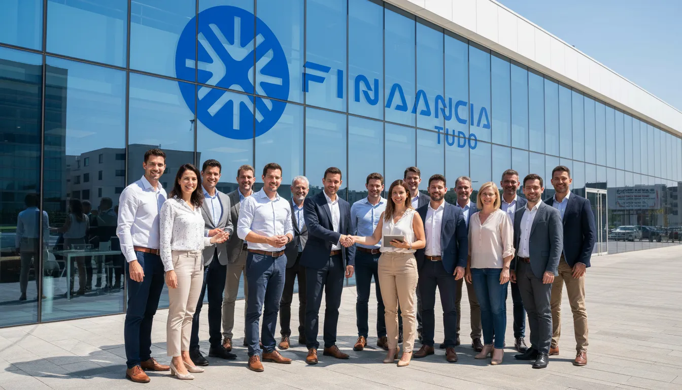 Grupo de pessoas em frente ao prédio da Financia Tudo, simbolizando confiança na análise de crédito financiamento de veículos.