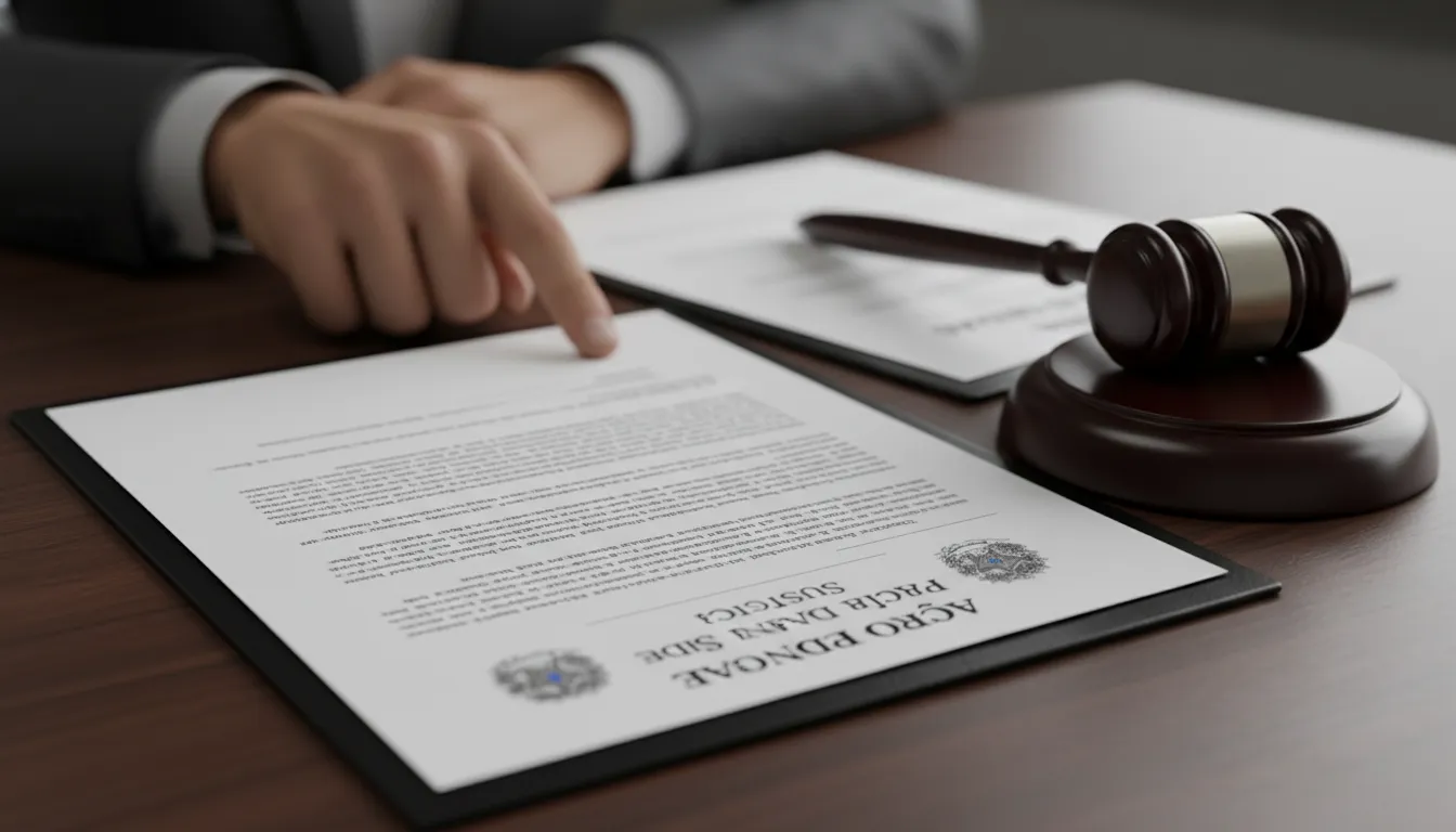 Documentos e um martelo simbolizam ação jurídica de advogado em Irecê contra plano de saúde.
