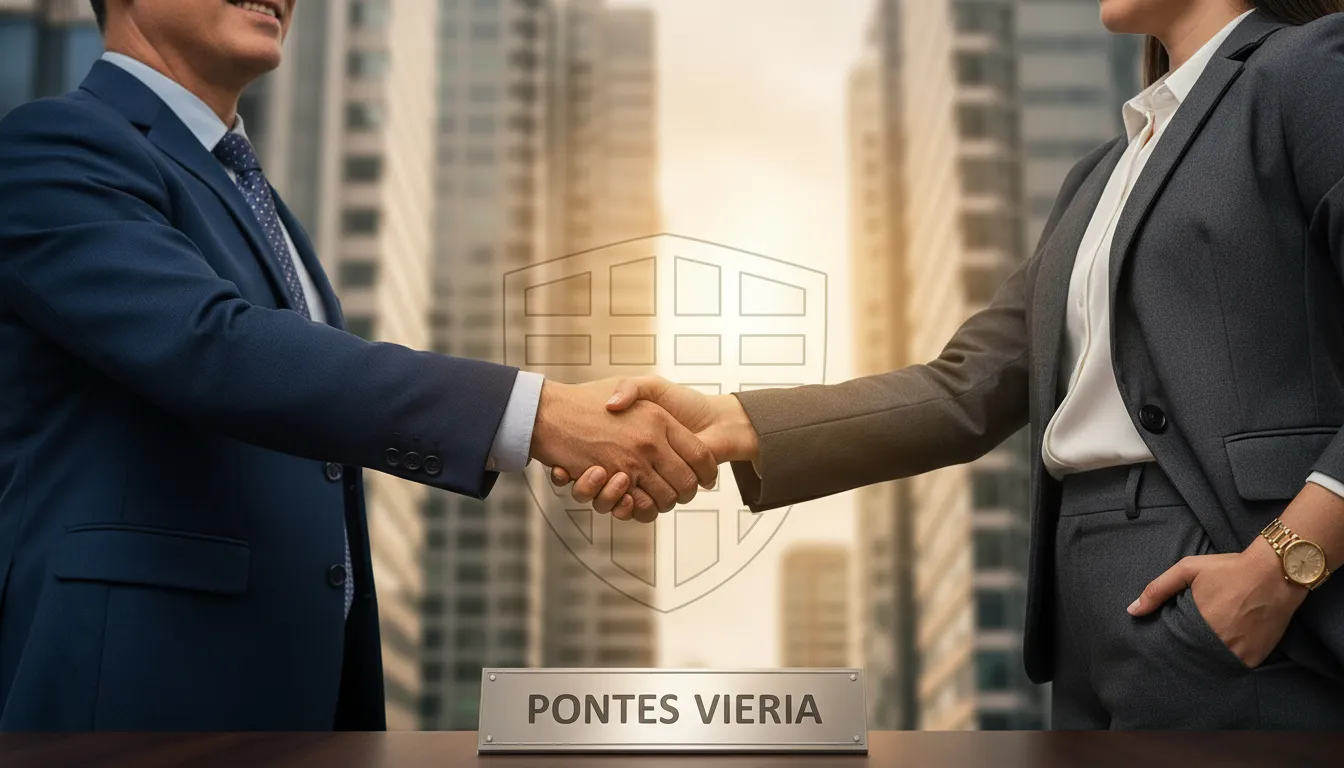 Aperto de mãos entre advogado e cliente, simbolizando confiança e a defesa em Contencioso Tributário. Sucesso garantido.